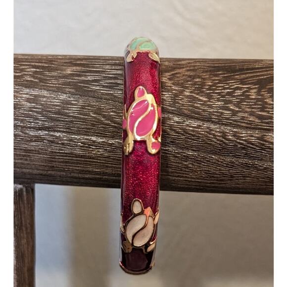 Jiu Long Xing Candy Apple Red Enamel Turtle Hinged Clamper Bangle Bracelet - Picture 2 of 7